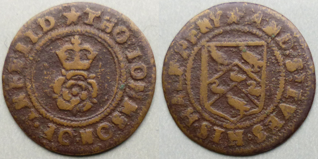 Enfield and St. Ives, Tho Johnson halfpenny token Enfield and St. Ives, Tho Johnson halfpenny token